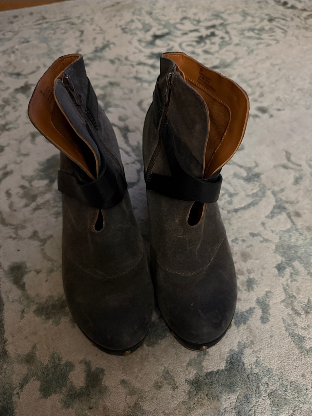Kork-Ease Grey Suede Ankle Booties with Black Strap